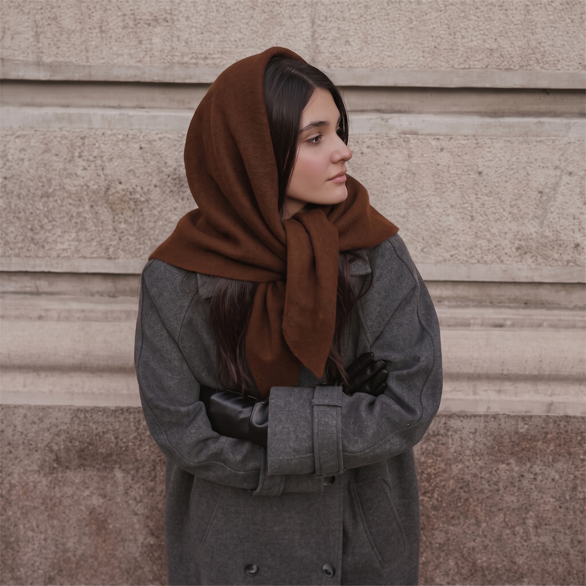 Women'S Winter Accessories Set - Warm Knit Triangle Wrap Shawl For