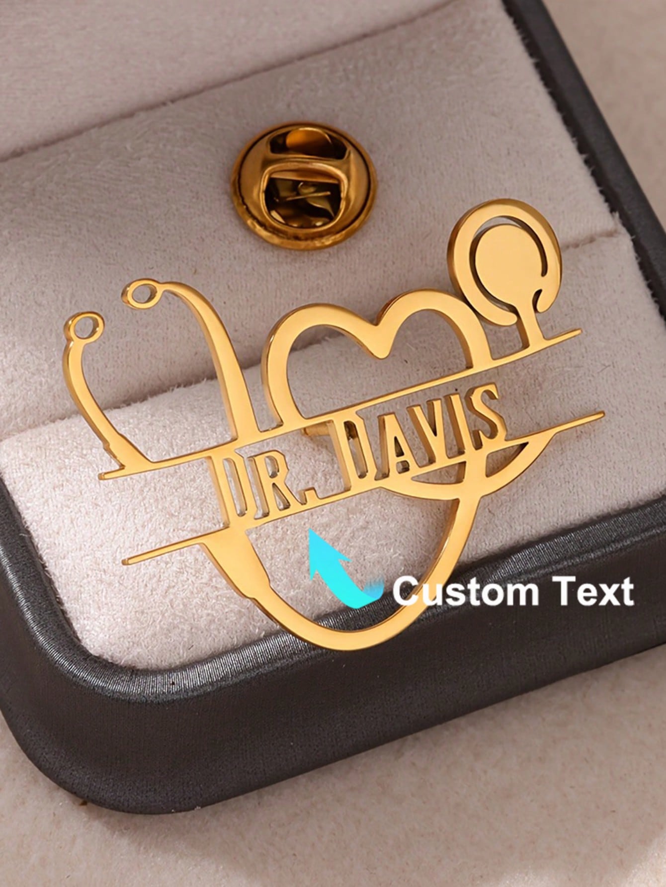 Brooch Pin Gold - Personalized Vintage Stethoscope Heart Brooch Pin
