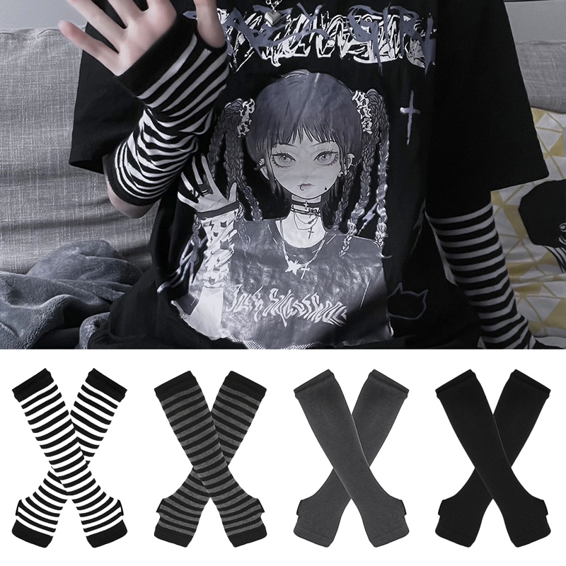 Women'S Winter Accessories Set - Women Long Sleeve Gothic Striped Fingerless
