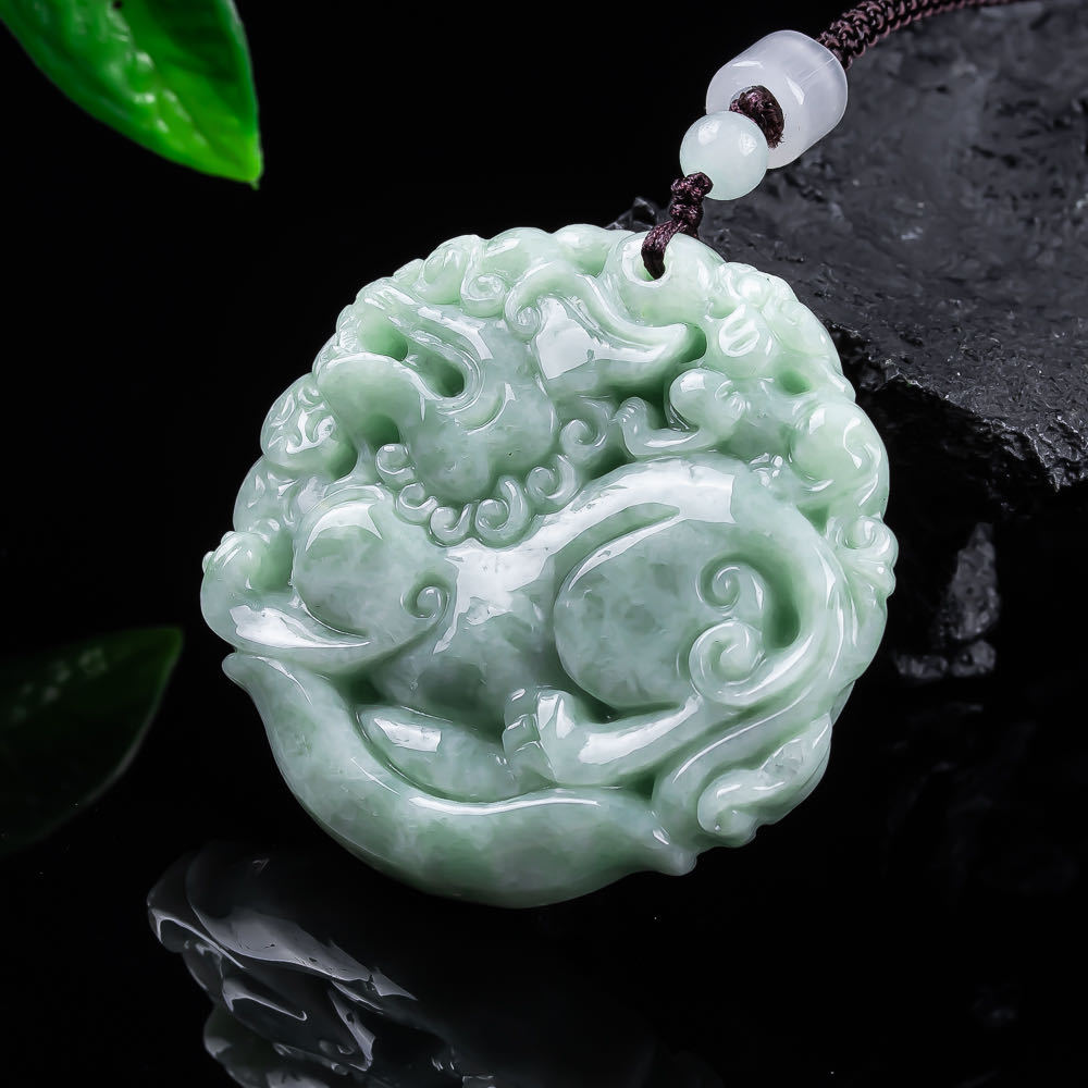 Women Accessories To Gift - Natural Myanmar Jadeite Pixiu Pendant Necklace