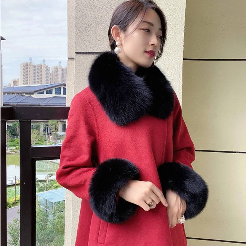 100% Real Fox Fur Collar Winte - Women'S Winter Accessories Set ulasan dan harga