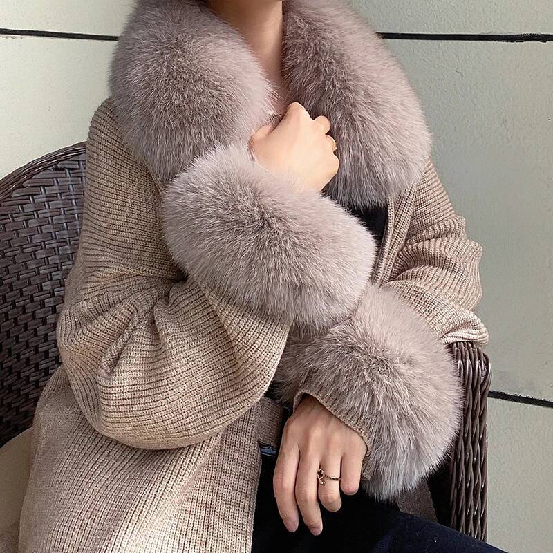 100% Real Fox Fur Collar Winte - Women'S Winter Accessories Set ulasan dan harga