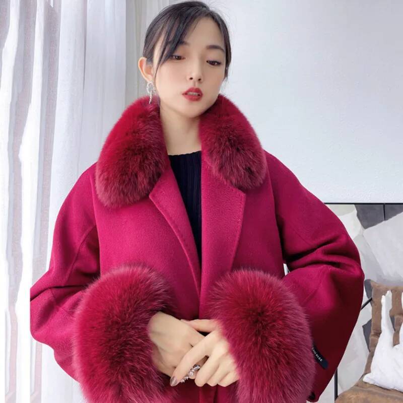 100% Real Fox Fur Collar Winte - Women'S Winter Accessories Set ulasan dan harga