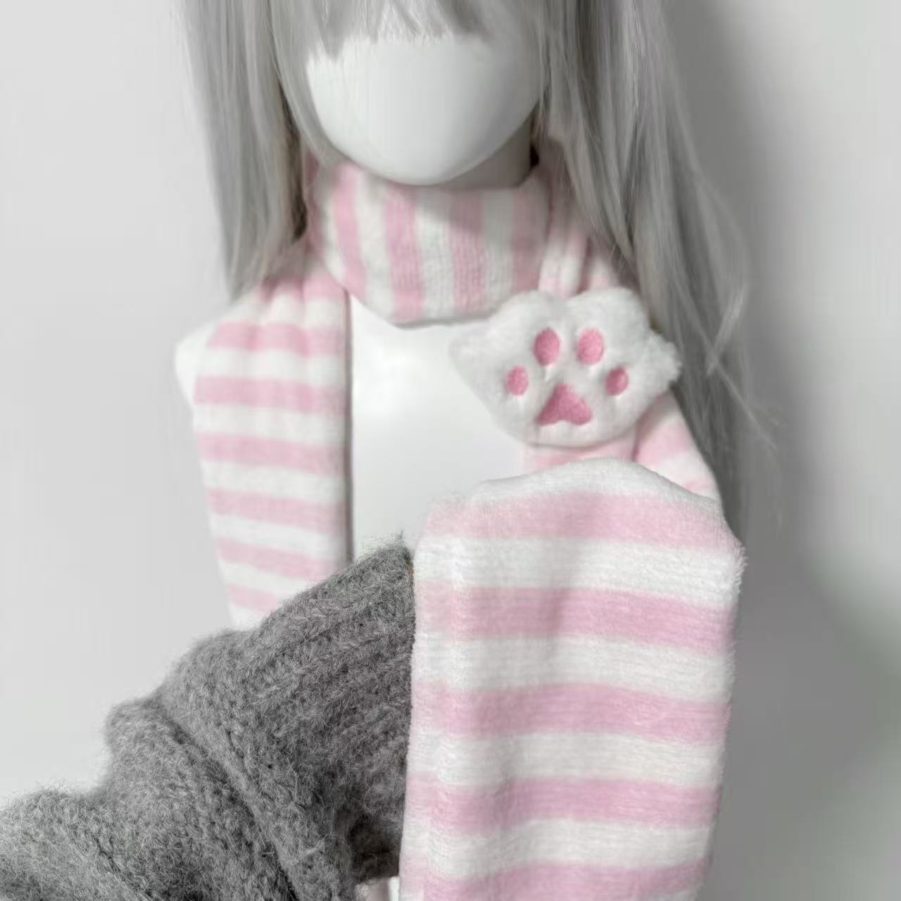 Kawaii Kniied Scarf Cat Paw De - Women'S Winter Accessories Set ulasan dan harga