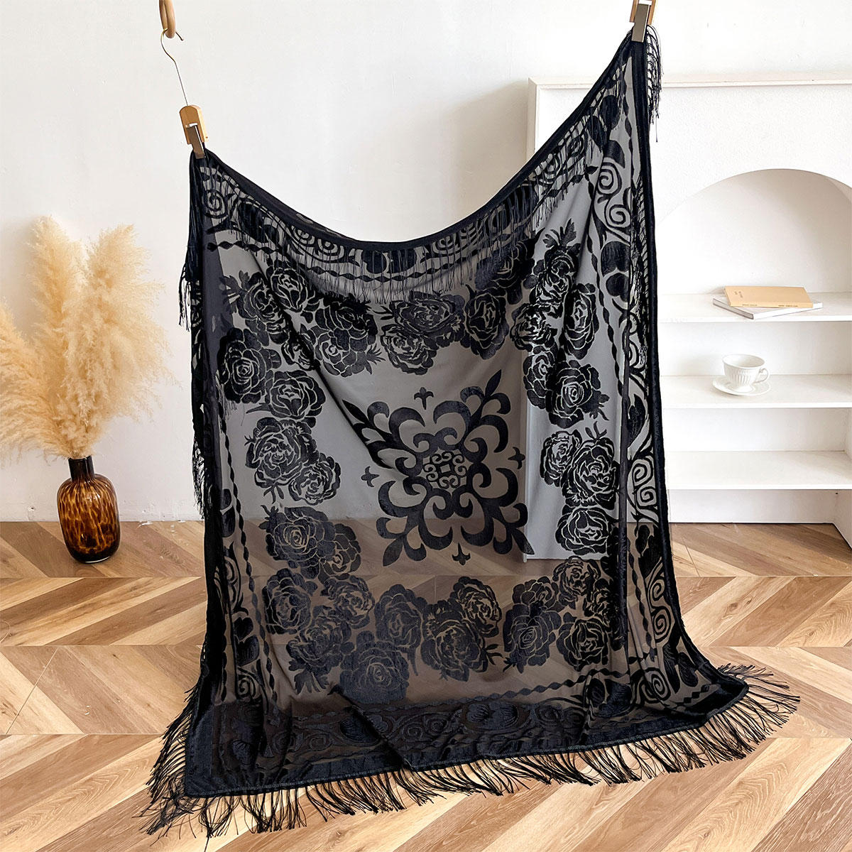 Retro Velvet Tassel Scarf Flor - Women'S Winter Accessories Set ulasan dan harga