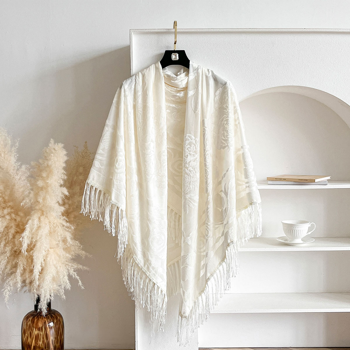 Retro Velvet Tassel Scarf Flor - Women'S Winter Accessories Set ulasan dan harga