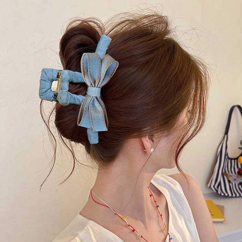 Autumn Winter Denim Bow Hair C - Women'S Winter Accessories Set ulasan dan harga